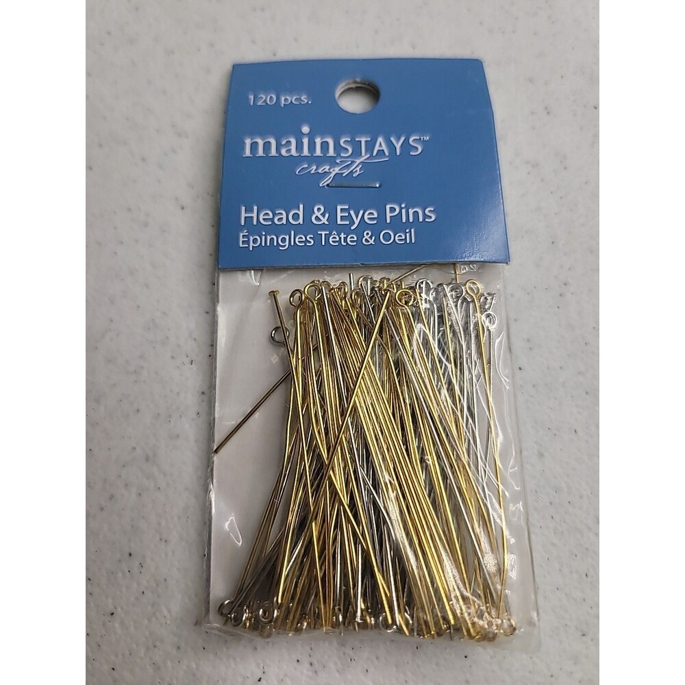 Mainstays Head & Eye Pins 120  pieces GoldTone and Silverstone- NEW IN PACKAGE